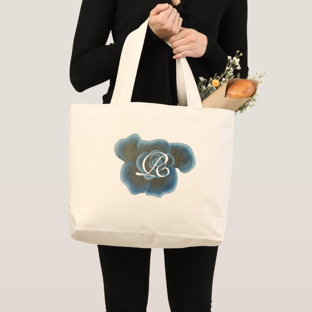 Blue Rose Flower, Monogram Tote Bags, Template (Front (Product))