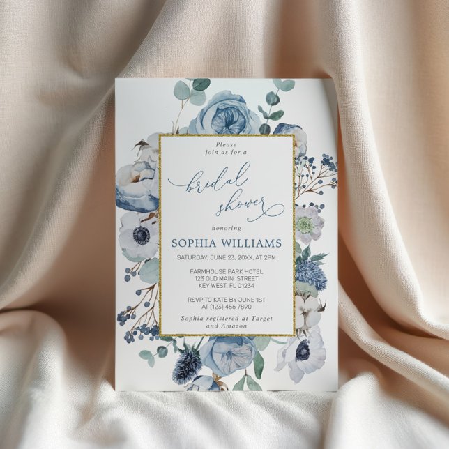 Blue Rose Flowers Bridal Shower Invitation (Creator Uploaded)
