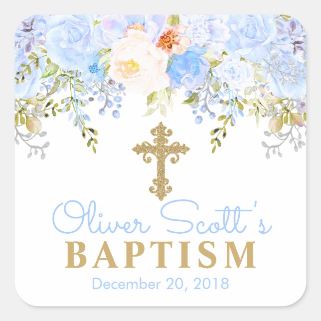 Blue Rose Garden Baptism Square Stickers (Front)