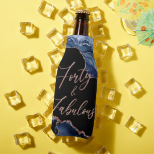 Blue Rose Gold Agate Marble Forty & Fabulous 40th Bottle Cooler