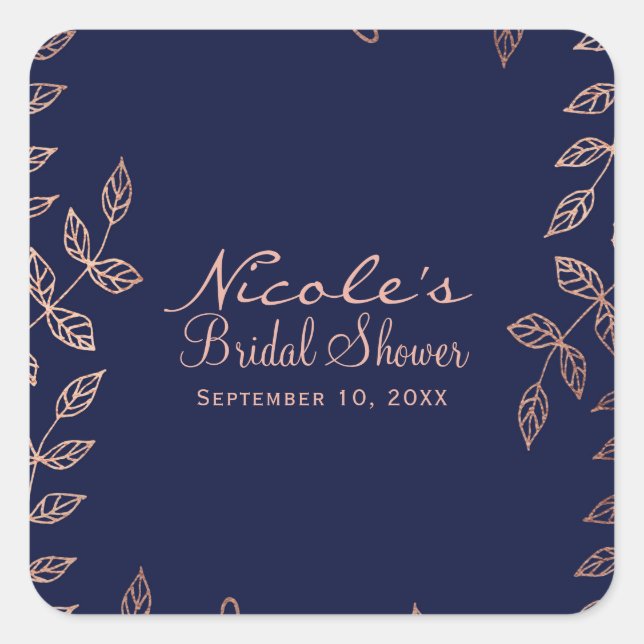 Blue & Rose Gold Glam Botanical Elegant Wedding Square Sticker (Front)