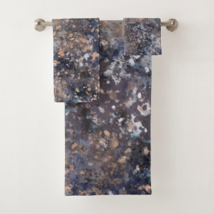 Blue & Rose Gold Paint Splatter Abstract Glamour