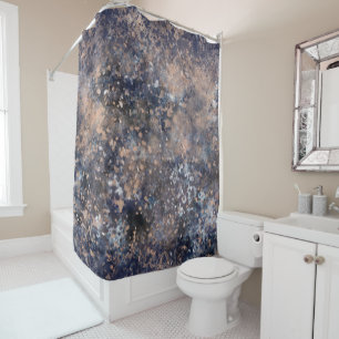 Blue & Rose Gold Paint Splatter Abstract Glamour