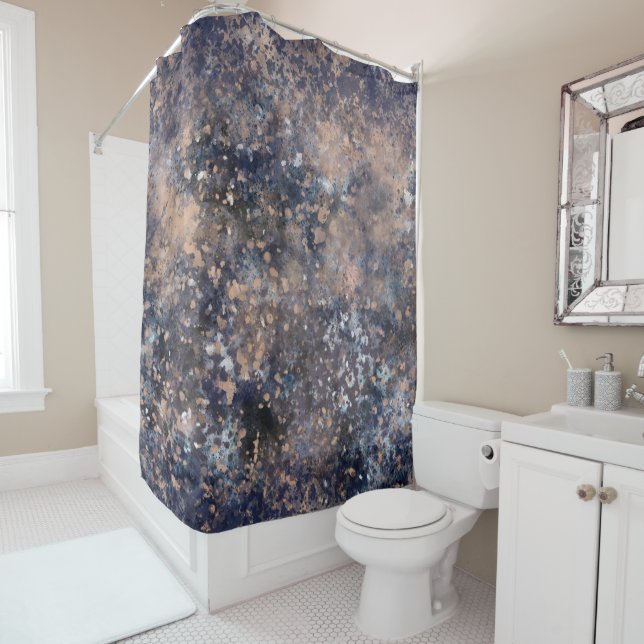 Blue & Rose Gold Paint Splatter Abstract Glamour (In Situ)