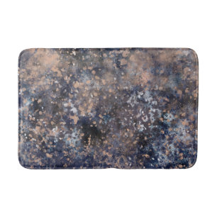 Blue & Rose Gold Paint Splatter Abstract Glamour Bath Mat