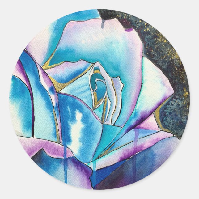 Blue Rose gothic original art Classic Round Sticker (Front)