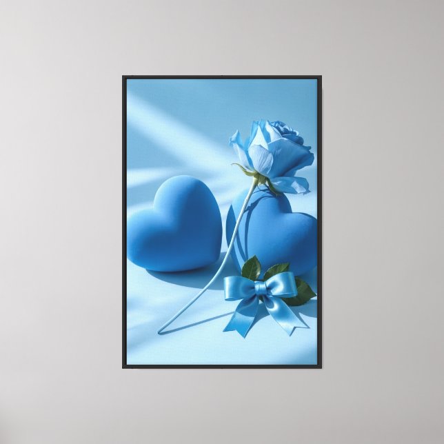 Blue Rose & Hearts Soft Romantic Art Canvas Print (Front)