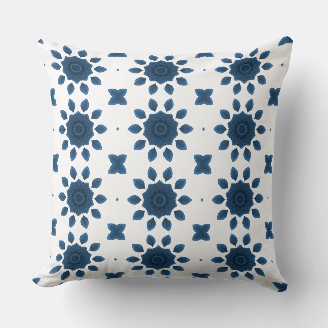 Blue Rose Kaleidoscope Pattern on White Pillows (Front)