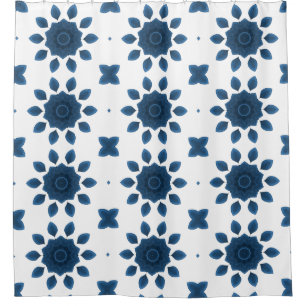 Blue Rose Kaleidoscope Pattern Shower Curtains