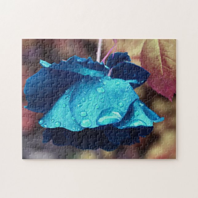 Blue Rose Lingering Raindrops Flower Abstract Jigsaw Puzzle (Horizontal)