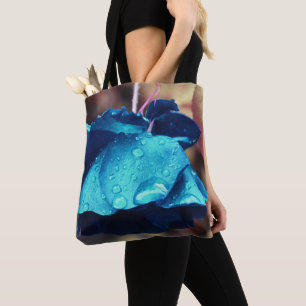 Blue Rose Lingering Raindrops Flower Art Tote Bag
