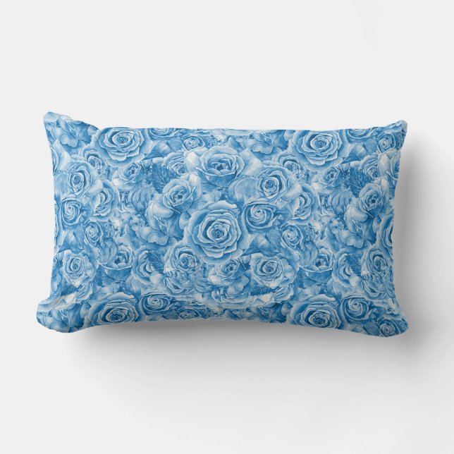 Blue Rose Lumbar Pillow 13"x21" (Front)