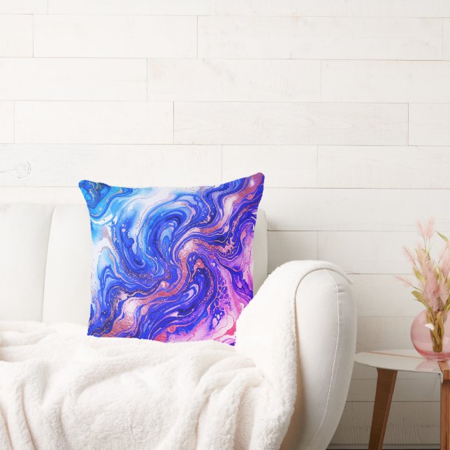 Blue Rose Marble Luxury Abstract Fluid Art Pattern Throw Pillow (Couch)