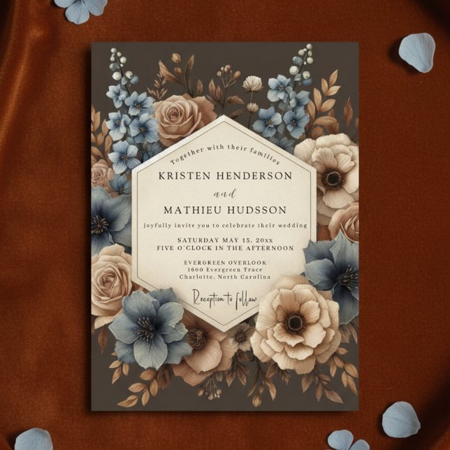 Blue Rose Moody Bloom Wedding Invitation (Creator Uploaded)