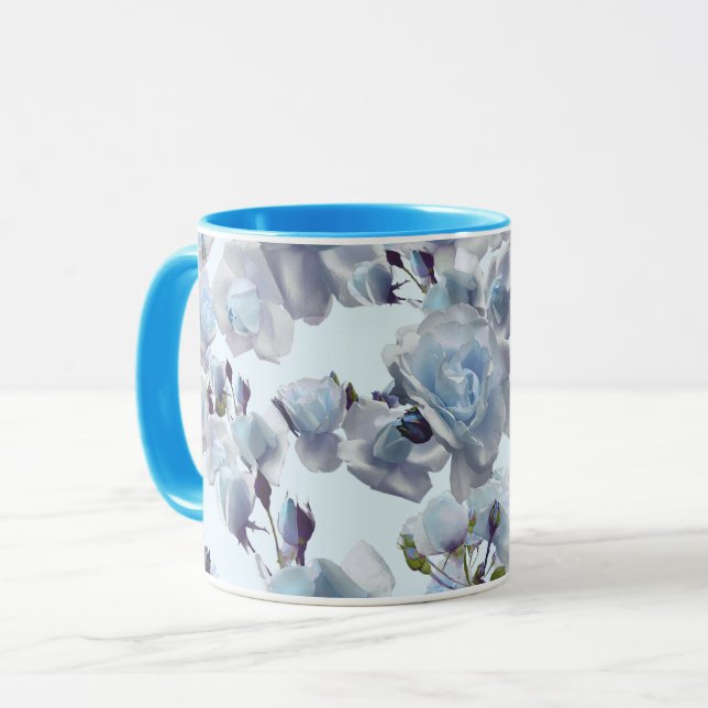 Blue Rose Mug, Blue Mug, Blue Cup, Rose Cup (Front Left)