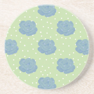 Blue rose pattern on green backround coaster
