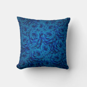 Blue Rose Pattern Throw Pillow