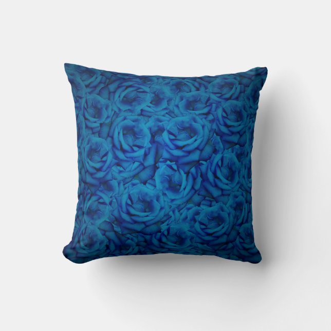 Blue Rose Pattern Throw Pillow (Front)