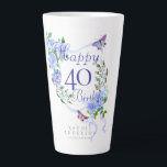 Blue Rose Ribbon 40th Birthday Latte Mug<br><div class="desc">Lovely and elegant rose with butterfly.  
Celebrate your special day with this lovely latte mug can also be a special personalized birthday gift to your bestise,  friend or family member.</div>