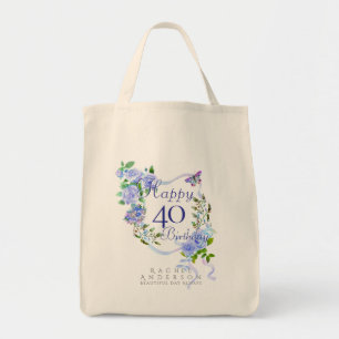 Blue Rose Ribbon 40th Birthday Tote Bag