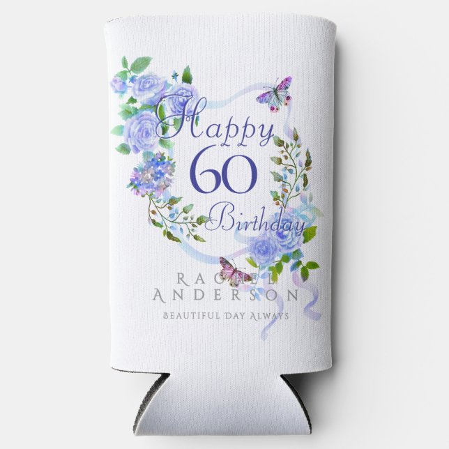 Blue Rose Ribbon 60th Birthday Cooler (Front)