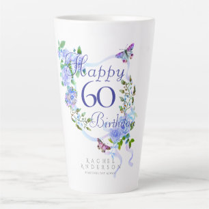 Blue Rose Ribbon 60th Birthday Latte Mug