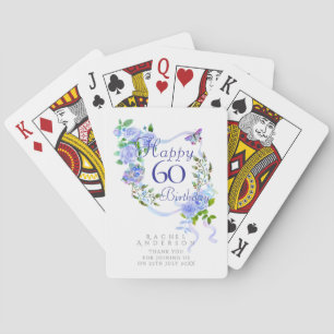 Blue Rose Ribbon 60th Birthday Playing Cards