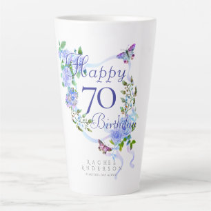 Blue Rose Ribbon 70th Birthday Latte Mug