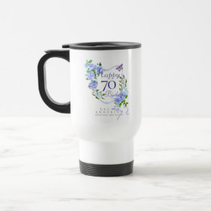 Blue Rose Ribbon 70th Birthday Travel Mug