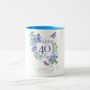 Blue Rose Ribbon Birthday 40th Two-Tone Coffee Mug