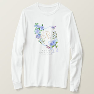 Blue Rose Ribbon Chic Monogram  T-Shirt
