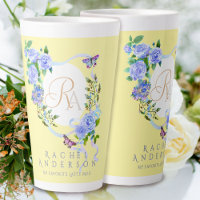 Blue Rose Ribbon Chic Monogram Yellow Latte Mug