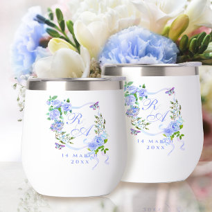 Blue Rose Ribbon Monogram