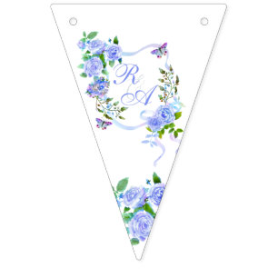 Blue Rose Ribbon Monogram  Bunting Flags