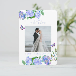 Blue Rose Ribbon Monogram Photo Wedding Save The Date