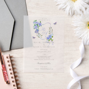 Blue Rose Ribbon Monogram Wedding  Invitation