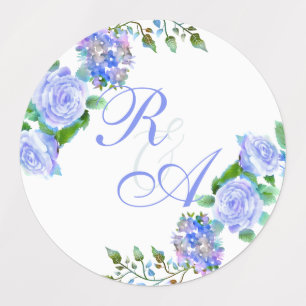 Blue Rose Ribbon Monogram Wedding Invitation