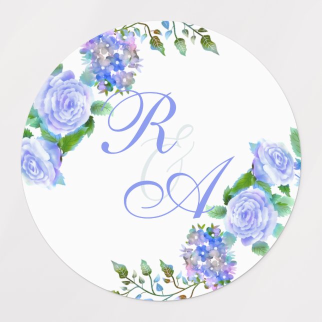 Blue Rose Ribbon Monogram Wedding Invitation (Design 1)