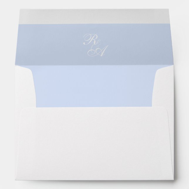 Blue Rose Ribbon Monogram Wedding Invitation Envelope (Back (Bottom))