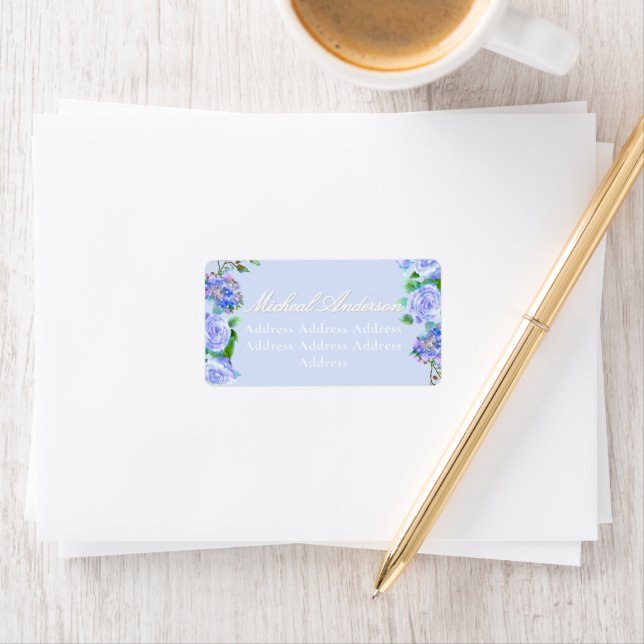 Blue Rose Ribbon Monogram Wedding Invitation Label (Insitu)