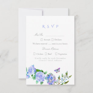 Blue Rose Ribbon Monogram Wedding  RSVP Card