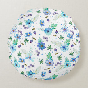 Blue rose round pillow