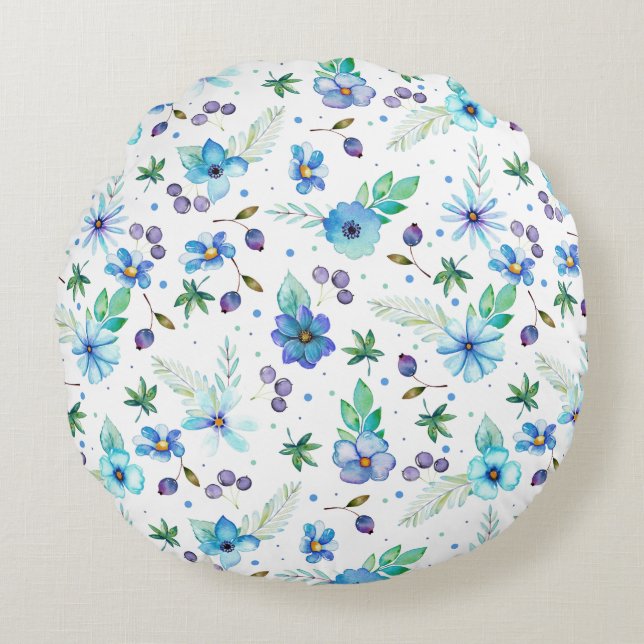 Blue rose round pillow (Front)