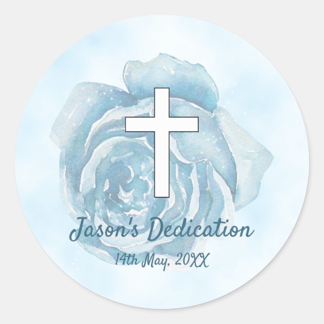 Blue rose sparkle boy Dedication Classic Round Sticker (Front)