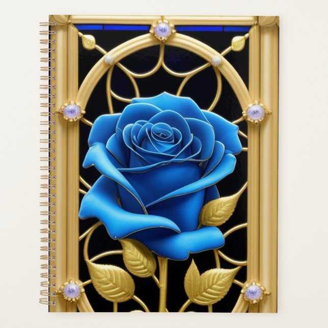 Blue Rose Stained Glass Design 🌹🔷✨ Planner (Front)