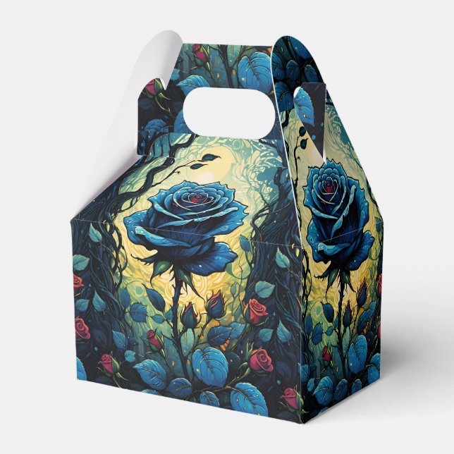 Blue Rose Vines 1 Gable Favor Box (Back Side)