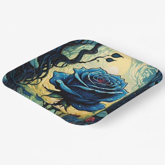 Blue Rose Vines 1 Paper Plate (Angled)