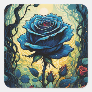 Blue Rose Vines 1 Square Sticker