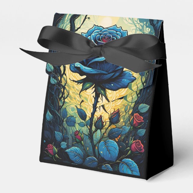Blue Rose Vines 1 Tent Favor Box (Front Side)