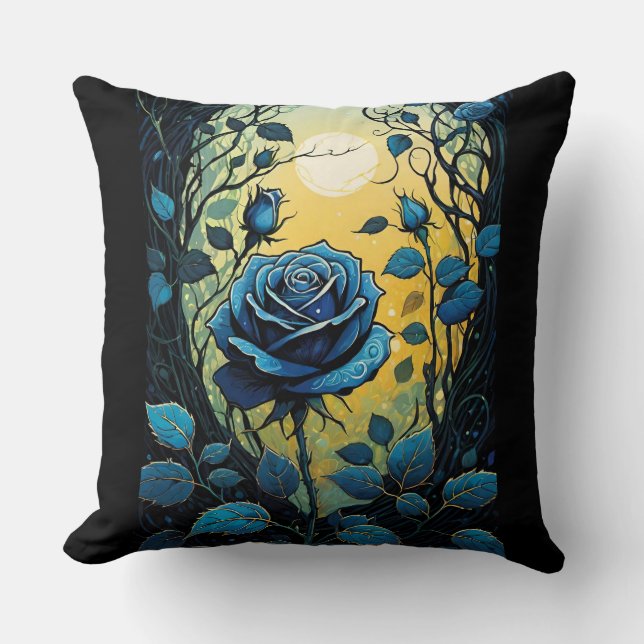 Blue Rose Vines 2  Throw Pillow (Front)